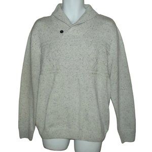 Chaps Men's Large Shawl Collar Pullover Sweater Padded Patched Elbows Cream Gray